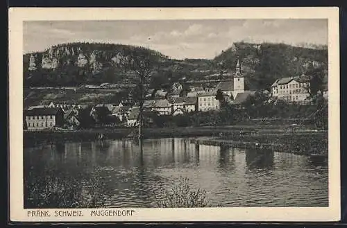 AK Muggendorf /Fränk. Schweiz, Ortsansicht mit Teichpartie
