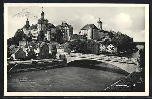 AK Neuburg / Donau, Ortsansicht mit Schloss und Donau