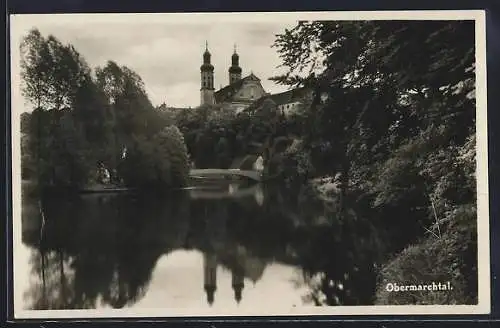 AK Obermarchtal, Flusspartie mit Blick zur Kirche