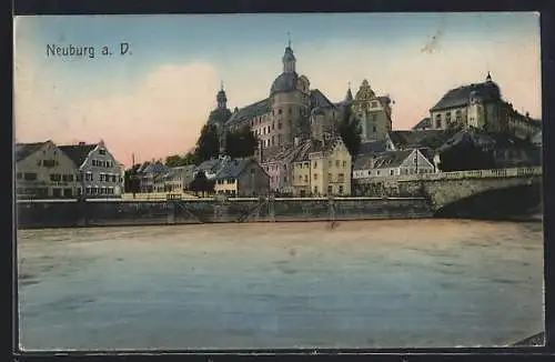 AK Neuburg a. D., Ortsansicht mit Flusspartie
