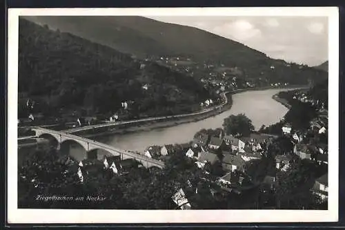 AK Ziegelhausen am Neckar, Ortsansicht mit Flusspartie