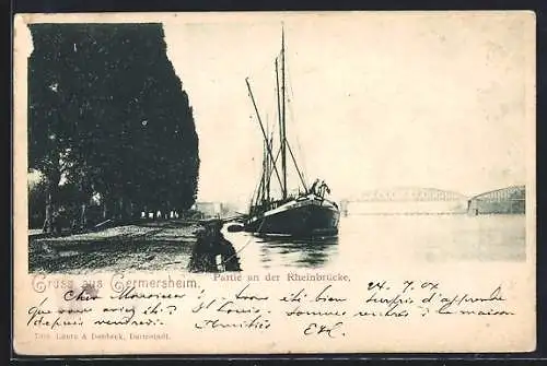 AK Germersheim, Partie an der Rheinbrücke