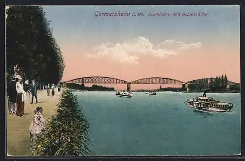 AK Germersheim a. Rh., Eisenbahn- und Schiffbrücke