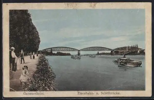 AK Germersheim, Eisenbahn- und Schiffbrücke