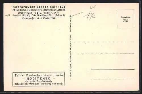AK Berlin, Gasthaus und Likörstube Kantorowicz v. Carl Goly, Innenansicht, Friedrichstrasse 93