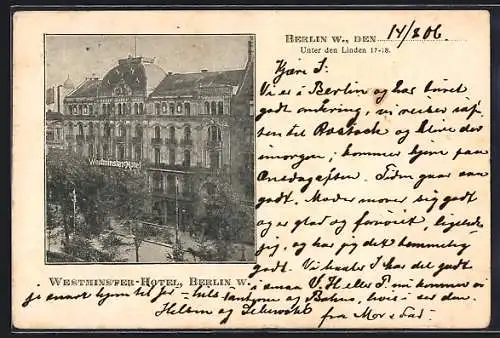 AK Berlin, Westminster-Hotel, Unter den Linden 17-18