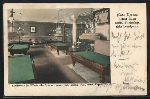 AK Berlin, Café Kerkau, Friedrichstrasse, Ecke Leipzigerstrasse, Billard-Palast