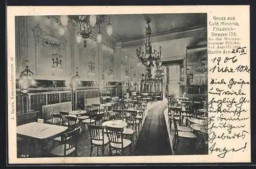 AK Berlin, Café Minerva in der Friedrichstrasse 134, Innenansicht