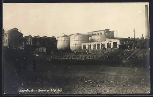 Foto-AK Oppau, Das Werk nach der Explosion 1921