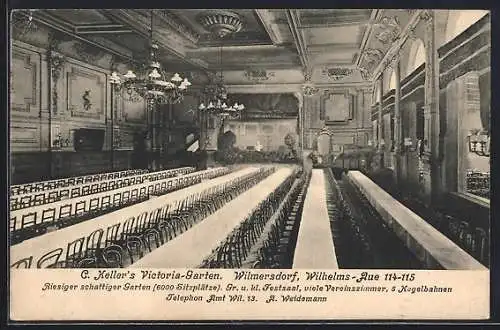AK Berlin-Wilmersdorf, Gasthaus Victoria-Garten C. Keller, Wilhelms-Aue 114-115, Innenansicht