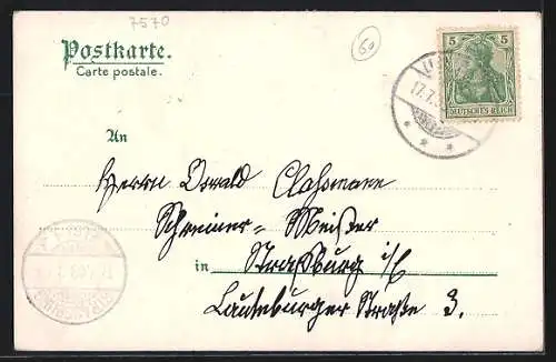 Lithographie Baden-Baden, Conversationshaus und Musik-Kiosk, Landes-Bad, Friedr. Bad und Augusta-Bad