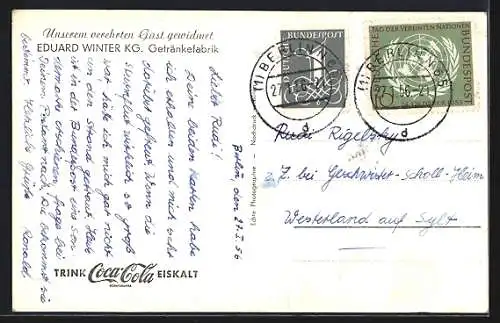AK Berlin-Charlottenburg, Reklame für Coca-Cola, Getränkefabrik Eduard Winter, Franklinstrasse 24