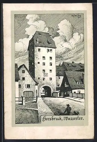 Künstler-AK Eugen Felle: Hersbruck, Wassertor
