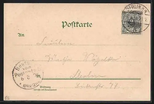 Lithographie Berlin-Treptow, Gasthaus Abtei, See