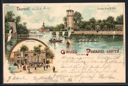 Lithographie Berlin-Treptow, Restaurant Paradies-Garten, Tanz-Saal