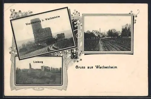 AK Wachenheim / Weinstrasse, Wachtenburg, Limburg, Ortspartie