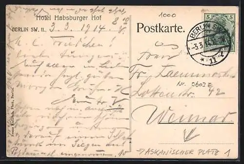 AK Berlin, Hotel Habsburger Hof, Askanischer Platz 1