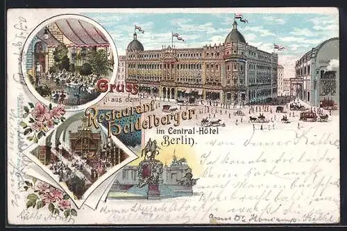 Lithographie Berlin, Restaurant Heidelberger im Central-Hotel, Inneres Saal, Garten