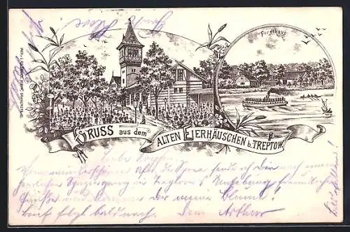 Lithographie Berlin-Treptow, Gasthaus Altes Eierhäuschen, Forsthaus