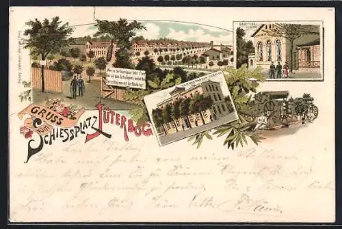 Lithographie Jüterbog, Schiessplatz, Kommandantur-Gebäude, Officier-Casino