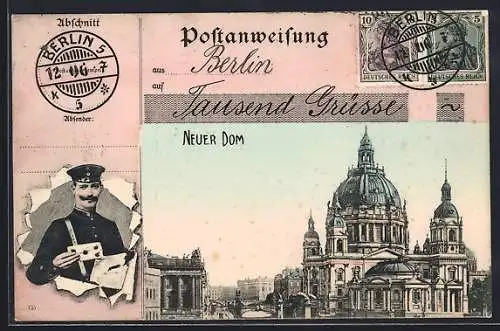 AK Berlin, Postanweisung, Neuer Dom, Postbote mit Brief