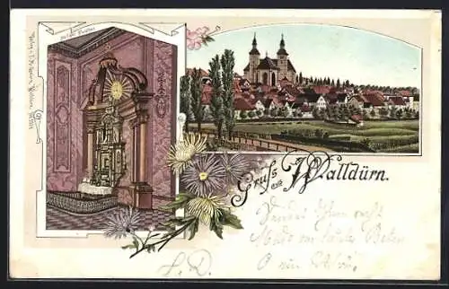 Lithographie Walldürn, Teilansicht mit Kirche, Heiliger Blutaltar
