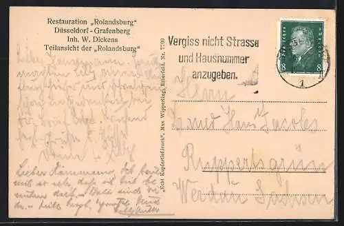 AK Düsseldorf-Grafenberg, Restaurant Roldnadsburg W. Dickens
