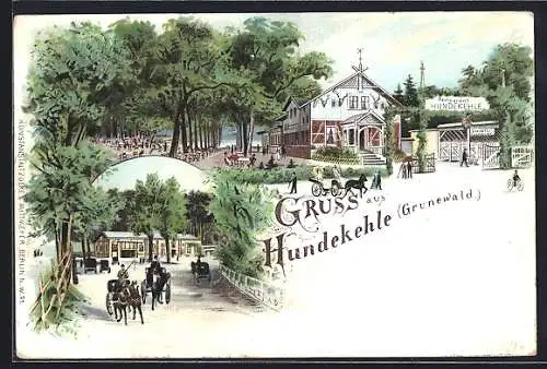 Lithographie Berlin-Grunewald, Ansichten des Restaurant Hundekehle