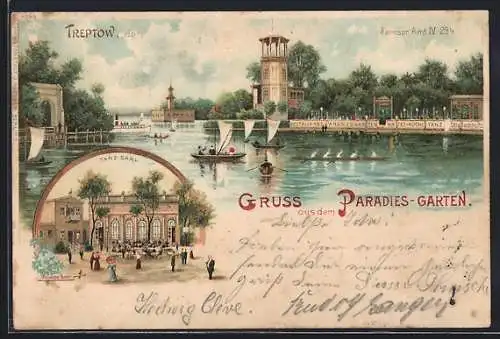Lithographie Berlin-Treptow, Restaurant Paradies-Garten, Tanz-Saal