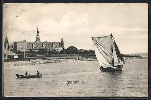 AK Kronborg, Wasserblick mit Booten