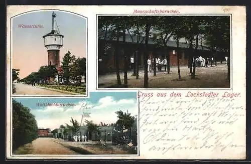AK Hamburg-Lokstedt, Lockstedter Lager, Wasserturm, Mannschaftsbaracken, Wellblechbaracken