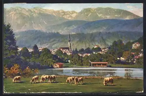 AK Bad Tölz, Klammerbräuweiher mit Benediktenwand