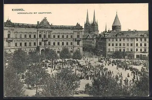 AK Kassel, Königsplatz mit Hauptpost