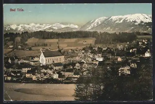 AK Bad Tölz, Ortsansicht mit Bergen im Hintergrund
