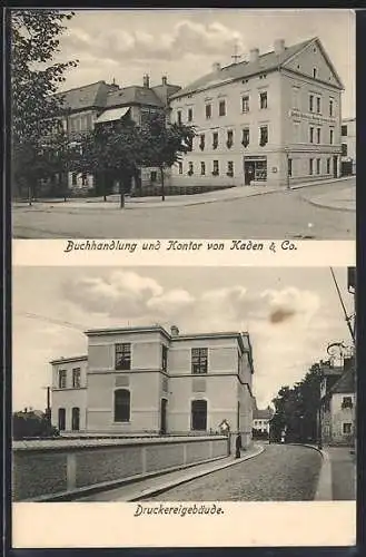 AK Zittau i. S., Buchhandlung und Ansichtskarten-Verkauf Kaden & Co., Töpferberg Ecke Morawekstrasse