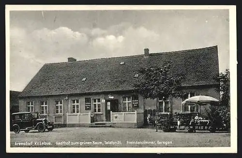 AK Arensdorf /Lebus, Gasthof zum grünen Baum mit Besuchern