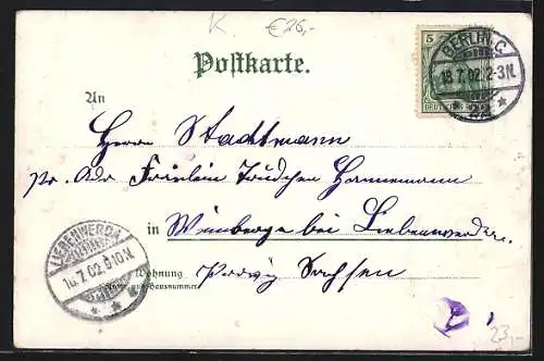 Lithographie Berlin-Haselhorst, Gasthaus Barthels Waldschlösschen, Haupt-Restaurant und Eingang