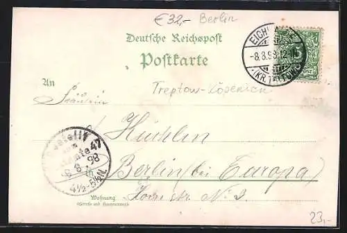 Lithographie Berlin-Schmöckwitz, Gasthaus zur Palme, P. Condé, Zugbrücke und Forsthaus