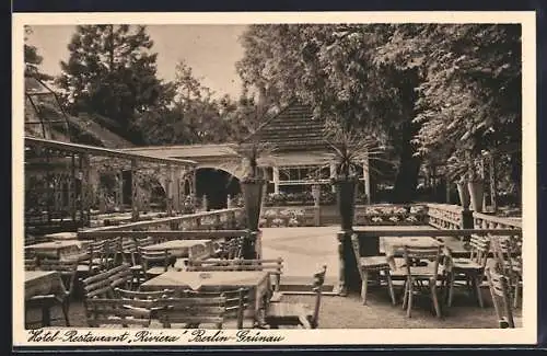 AK Berlin-Grünau, Hotel-Restaurant Riviera v. J. Bittner, Gartenansicht