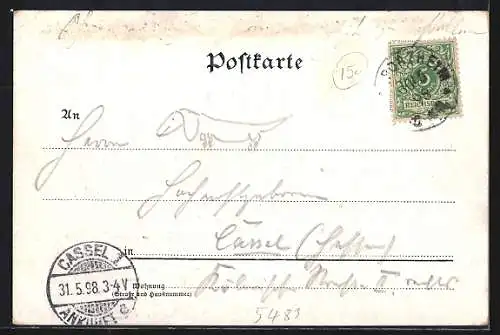 Lithographie Walporzheim, Weinhandlung v. A. Dahm, Ruine Marienthal, Bunte Kuh