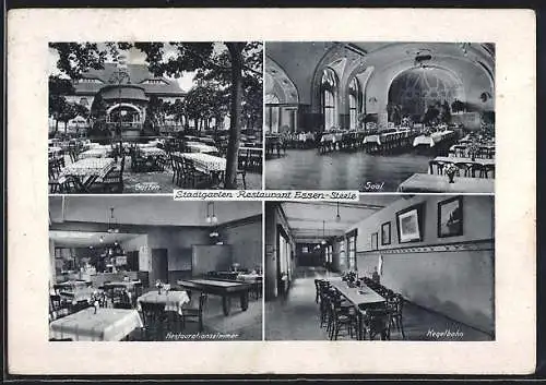 AK Essen-Steele, Stadtgarten-Restaurant v. Karl Klaus mit Saal und Kegelbahn
