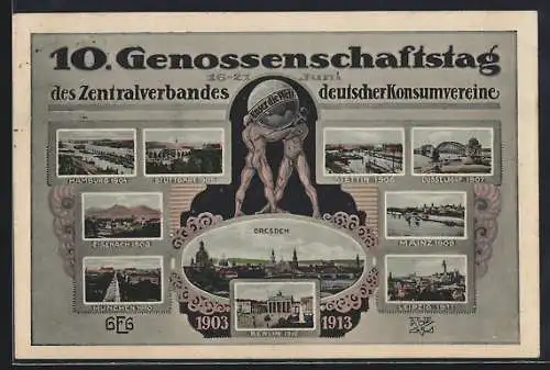 AK Dresden, 10. Genossenschaftstag d. Zentralverbandes d. Konsumvereine 1913, Stadtansichten