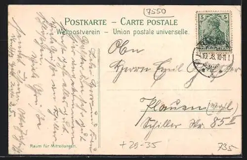 Passepartout-Lithographie Rastatt, Kaiserstrasse mit Stadtkirche, Schloss und Rathaus