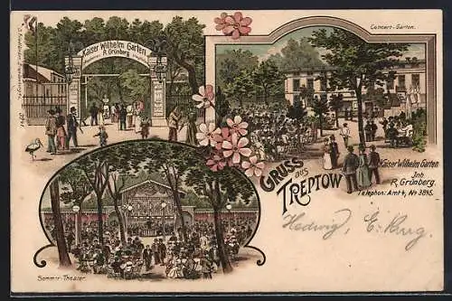 Lithographie Berlin-Treptow, Restaurant Kaiser Wilhelm Garten, Inh. R. Grünberg
