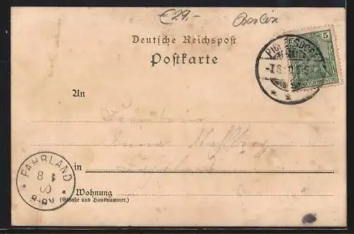 Lithographie Berlin-Kladow, Cladow a. H., Schule und Flusspartie