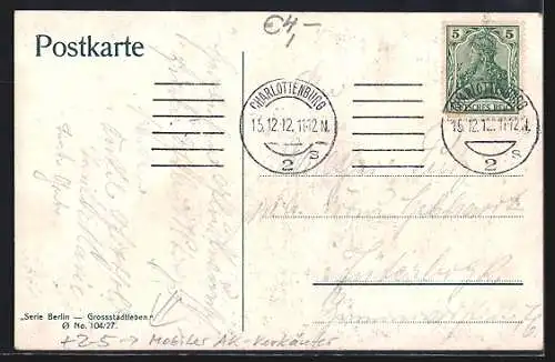 AK Berlin-Tiergarten, Mobiler Ansichtskarten-Verkäufer in der Siegesallee