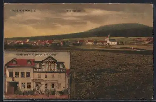 AK Glashütten i. T., Gasthaus und Pension zur Krone und Totalansicht