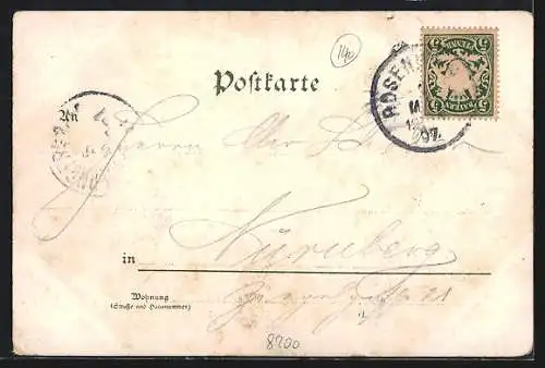 Lithographie Rosenheim, Kaiserbad, Marienbad und Totalansicht