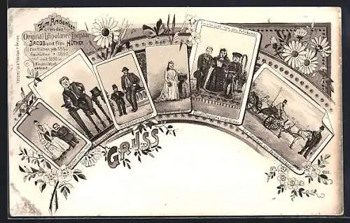 Lithographie Minden / Westfalen, Liliputaner-Ehepaar Jacob und Dagmar Hüther mit Equipage