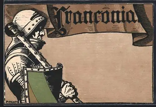 AK Ritter mit Wappenschild der Franconia